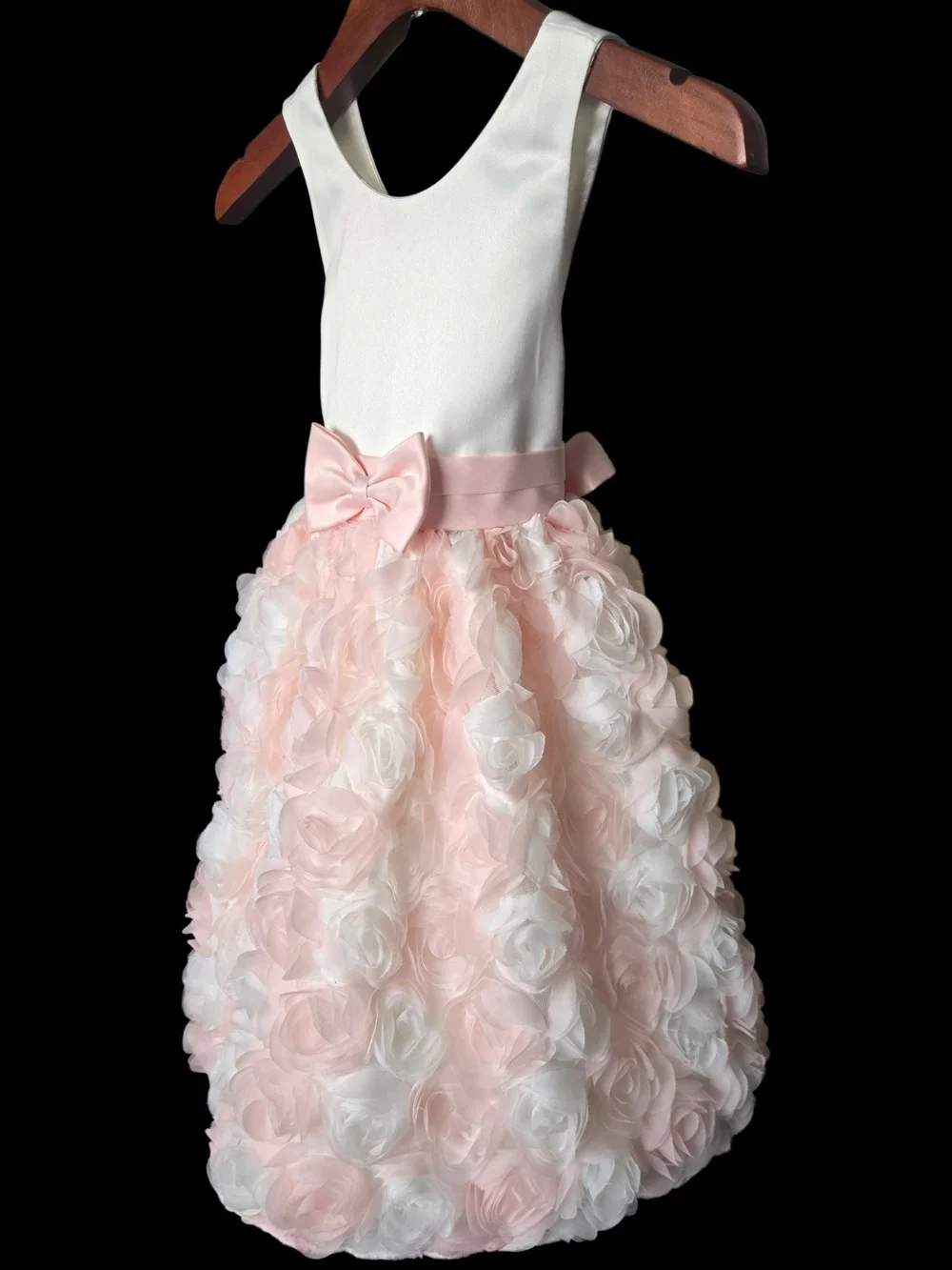 American Princess Pink & Ivory Rosette Dress with Satin Bow Pageant Dress Sz 6/7